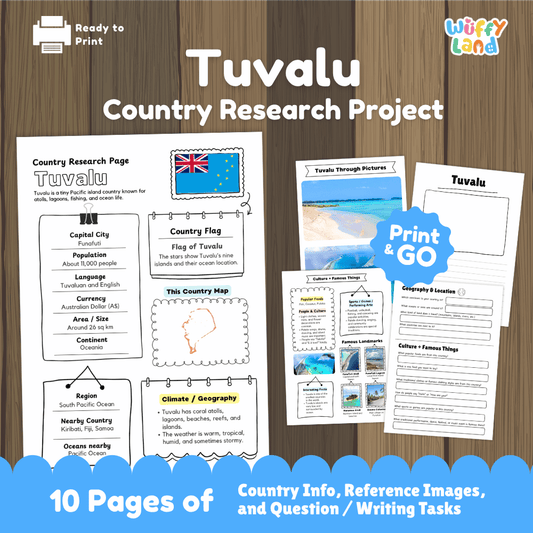 Tuvalu Country Research Project Worksheets and Activity Pages