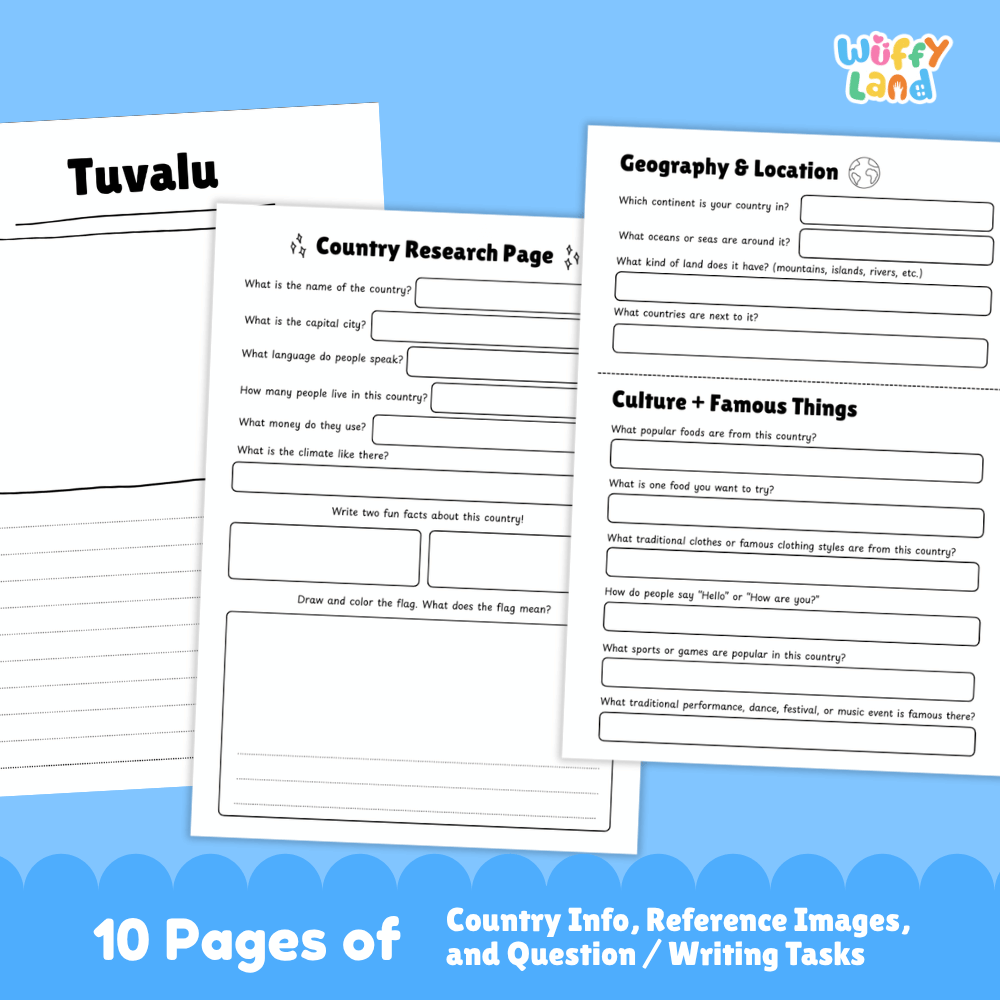 Tuvalu Country Research Project Worksheets and Activity Pages