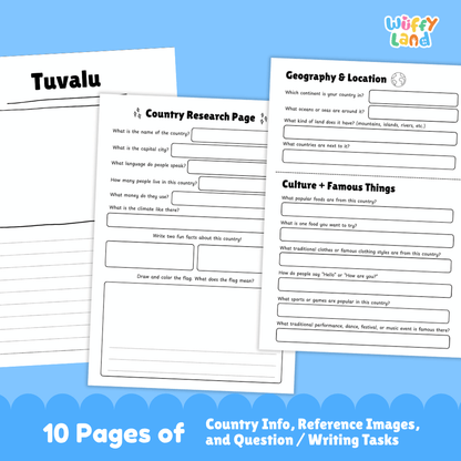Tuvalu Country Research Project Worksheets and Activity Pages