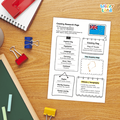 Tuvalu Country Research Project Worksheets and Activity Pages