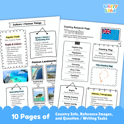 Tuvalu Country Research Project Worksheets and Activity Pages