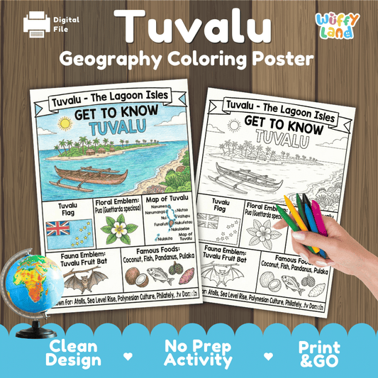 Tuvalu Geography Coloring Poster Activity Worksheet