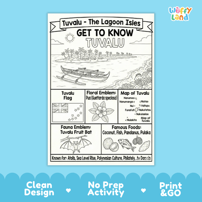 Tuvalu Geography Coloring Poster Activity Worksheet