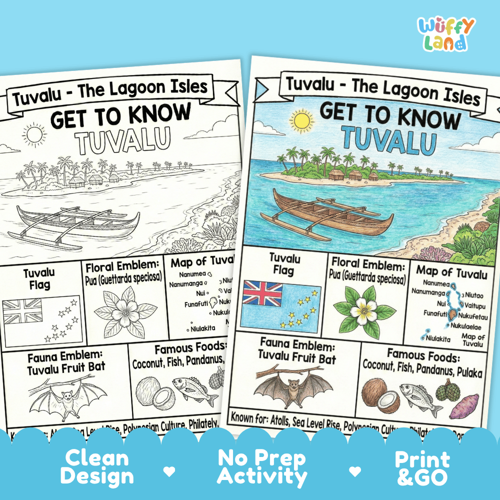 Tuvalu Geography Coloring Poster Activity Worksheet