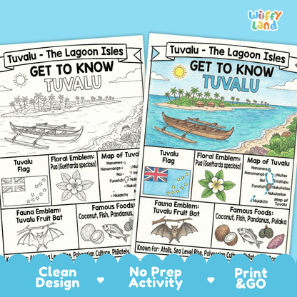 Tuvalu Geography Coloring Poster Activity Worksheet