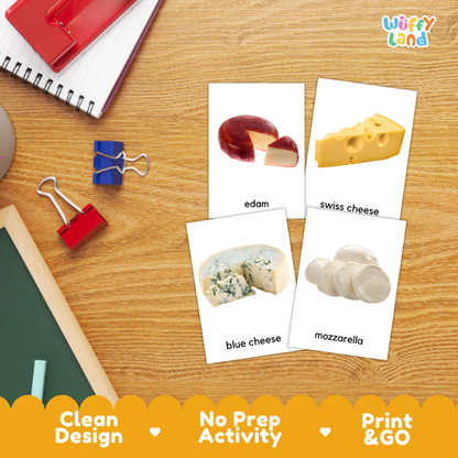 Types of Cheese Flashcards Printable Cards for Early Elementary