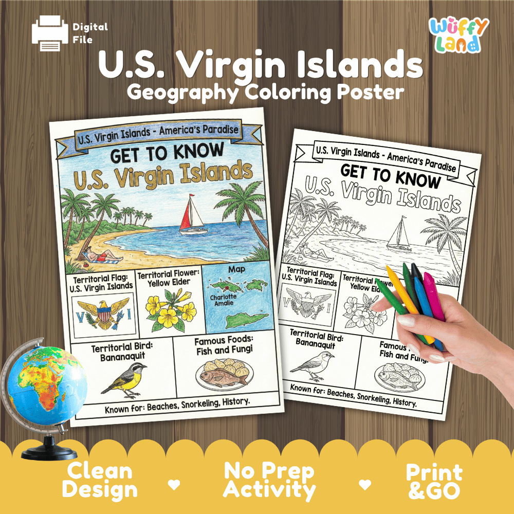 U.S. Virgin Islands Geography Coloring Poster and Activity Worksheet