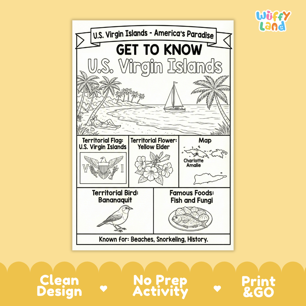U.S. Virgin Islands Geography Coloring Poster and Activity Worksheet