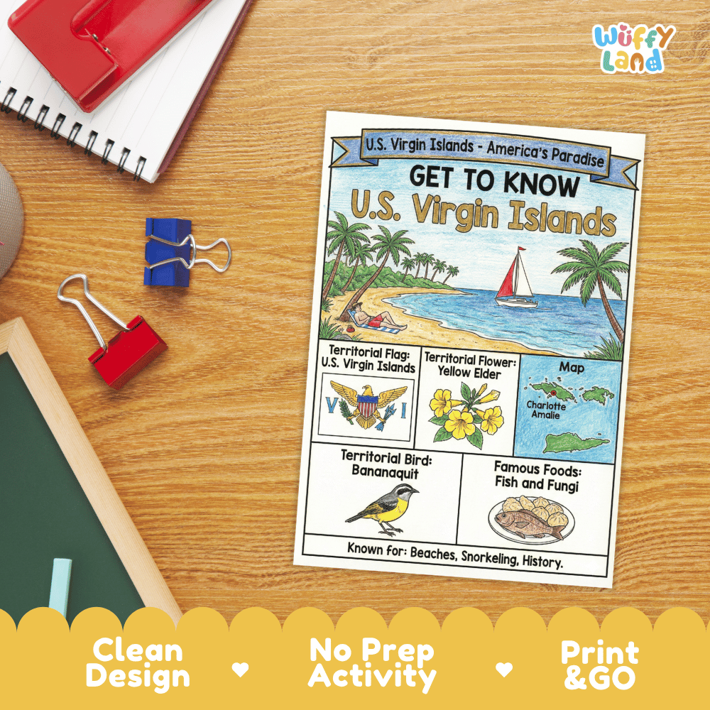 U.S. Virgin Islands Geography Coloring Poster and Activity Worksheet