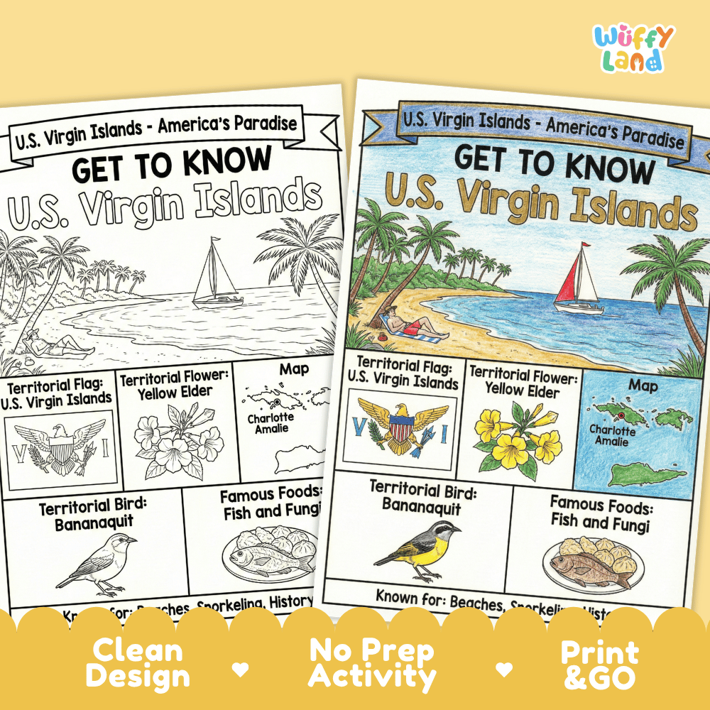 U.S. Virgin Islands Geography Coloring Poster and Activity Worksheet