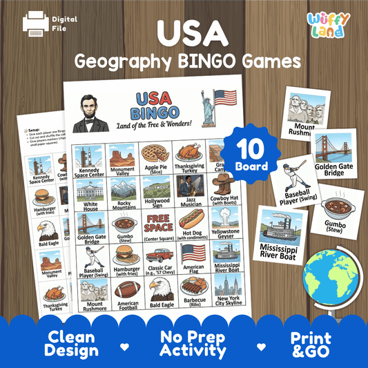 USA Geography Bingo Game Printable Activity
