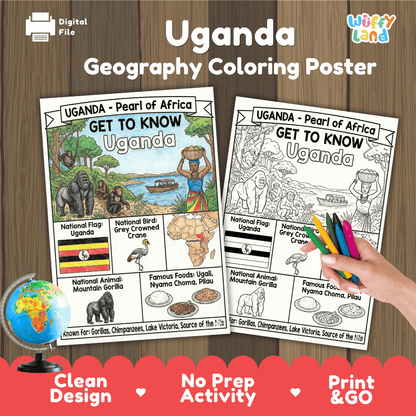 Uganda Geography Coloring Poster and Fact Sheet Printable Worksheets