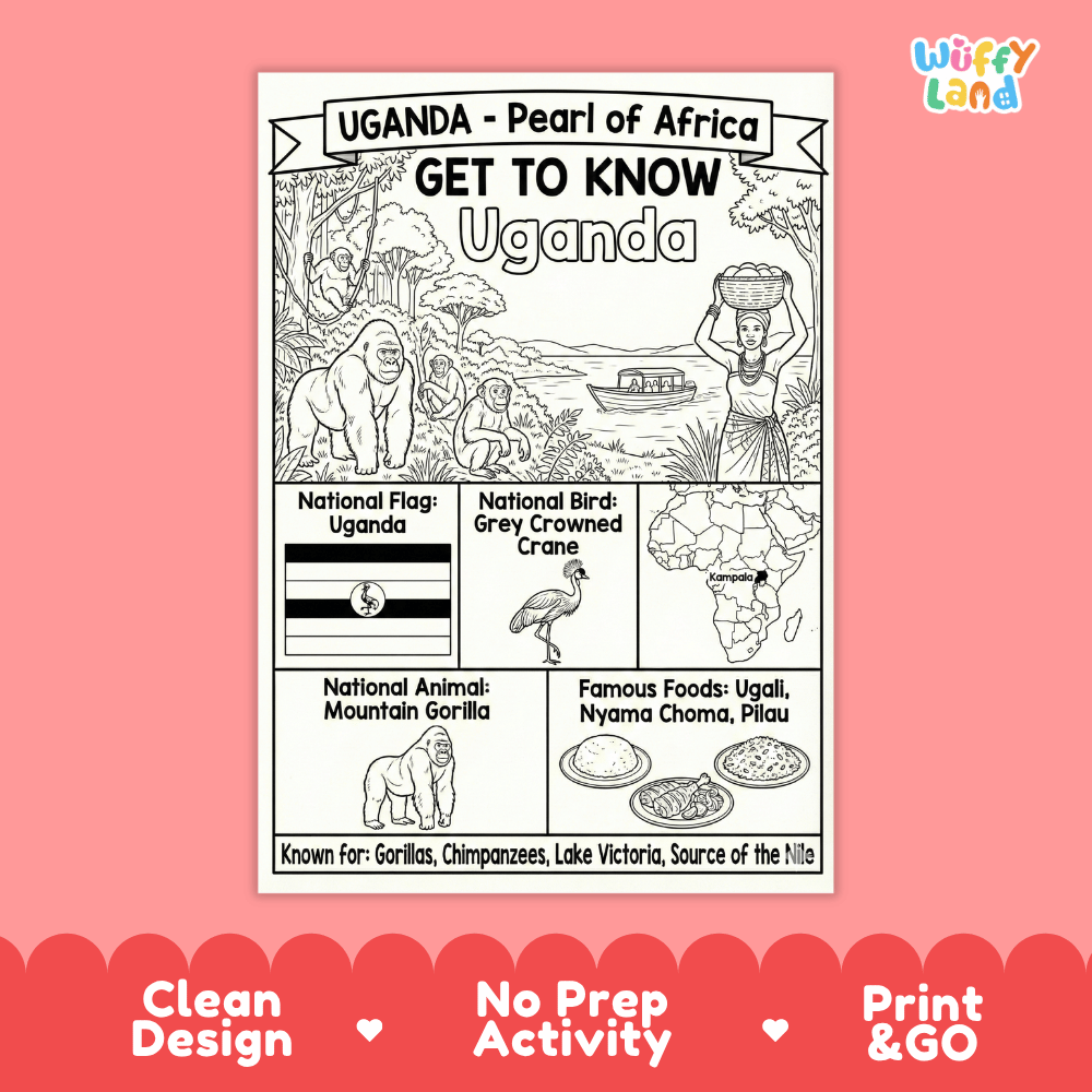 Uganda Geography Coloring Poster and Fact Sheet Printable Worksheets