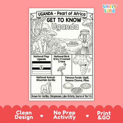 Uganda Geography Coloring Poster and Fact Sheet Printable Worksheets