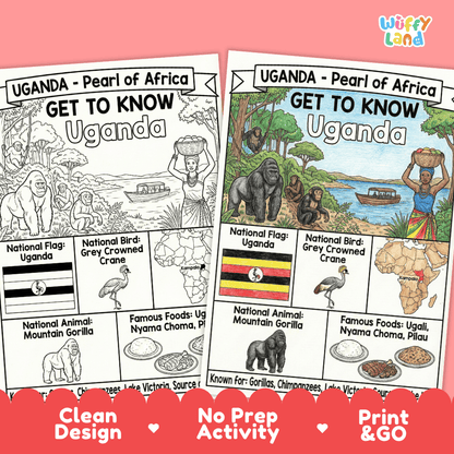 Uganda Geography Coloring Poster and Fact Sheet Printable Worksheets