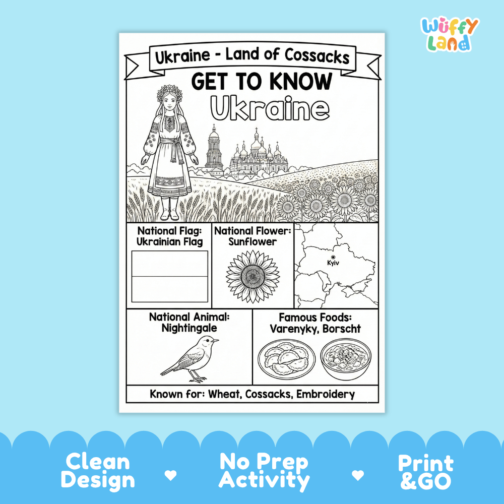 Ukraine Geography Coloring Poster and Fact Sheet Printables