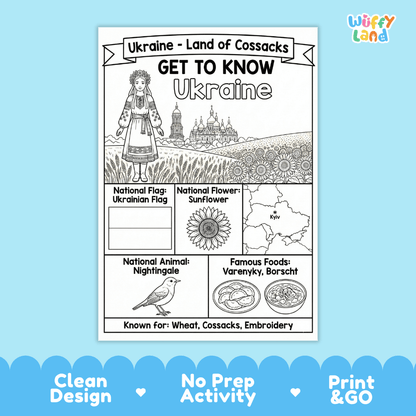 Ukraine Geography Coloring Poster and Fact Sheet Printables