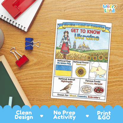 Ukraine Geography Coloring Poster and Fact Sheet Printables