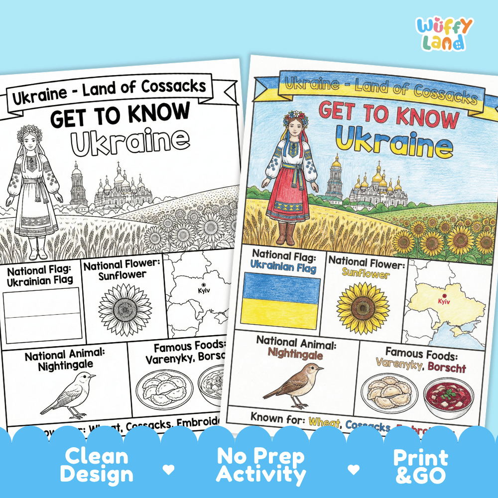 Ukraine Geography Coloring Poster and Fact Sheet Printables