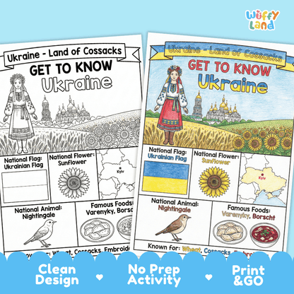 Ukraine Geography Coloring Poster and Fact Sheet Printables