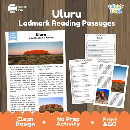 Uluru Landmark Reading Passages and Comprehension Worksheets