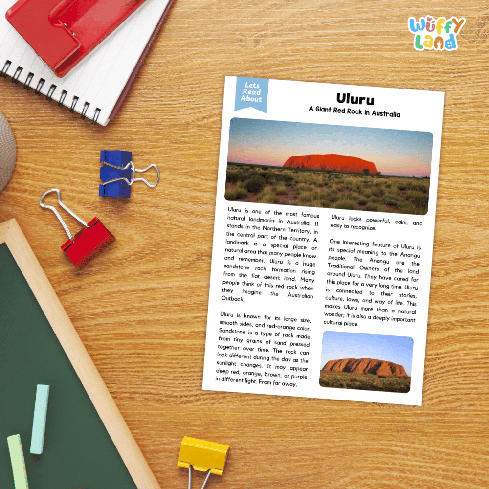 Uluru Landmark Reading Passages and Comprehension Worksheets