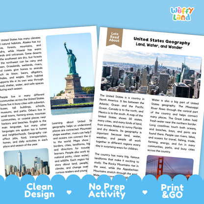 Teacher answer key page showing complete question solutions for United States geography social studies reading comprehension practice