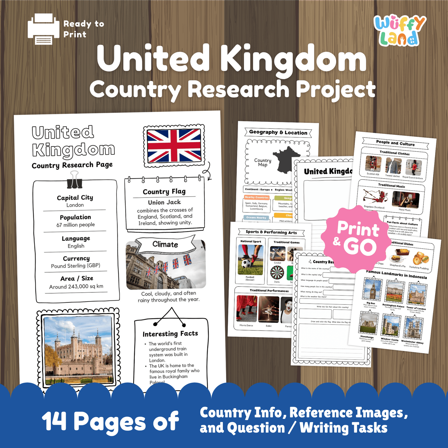UNITED KINGDOM Country Study | Geography Research Project & Printable Worksheets