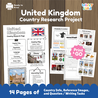 UNITED KINGDOM Country Study | Geography Research Project & Printable Worksheets