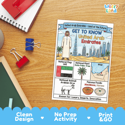 United Arab Emirates Geography Coloring Poster and Fact Sheet Printables