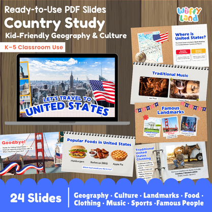 United States Country Study Kid Friendly Geography & Culture PDF Slides