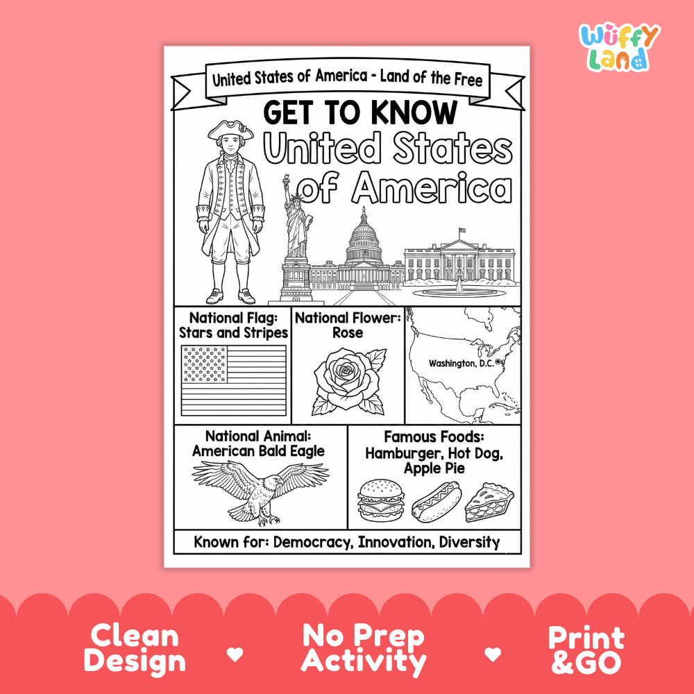 United States of America Geography Coloring Poster and Activity Worksheet