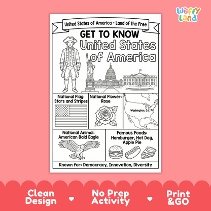 United States of America Geography Coloring Poster and Activity Worksheet