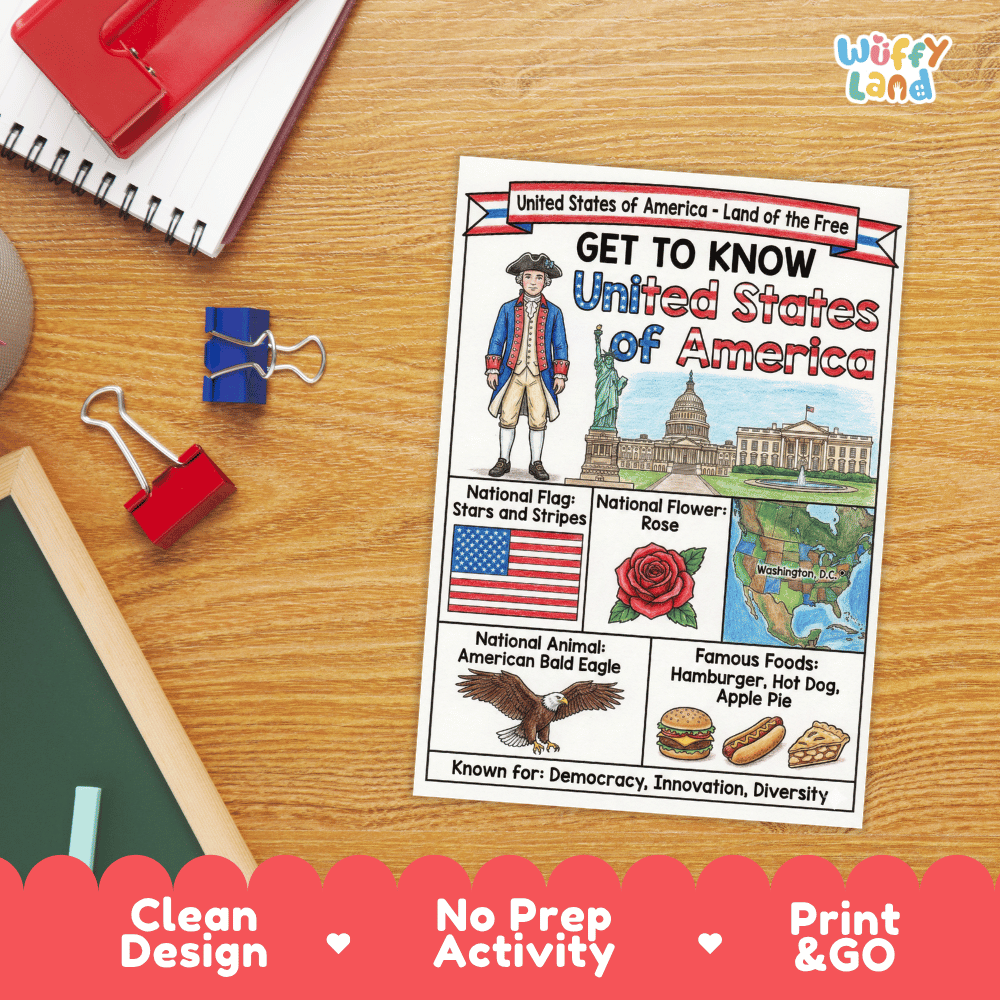 United States of America Geography Coloring Poster and Activity Worksheet