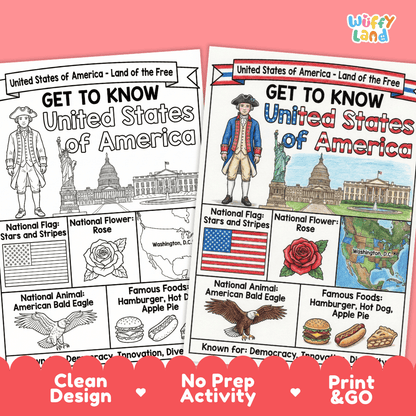 United States of America Geography Coloring Poster and Activity Worksheet
