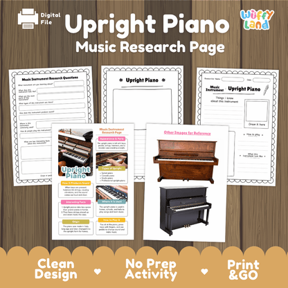 Upright Piano Music Research Page Worksheets and Information Poster
