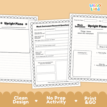 Upright Piano Music Research Page Worksheets and Information Poster