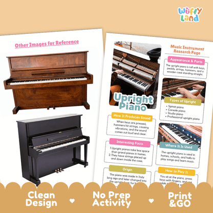 Upright Piano Music Research Page Worksheets and Information Poster