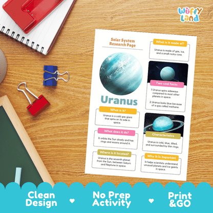Uranus Solar System Research Project Worksheets and Fact Sheet