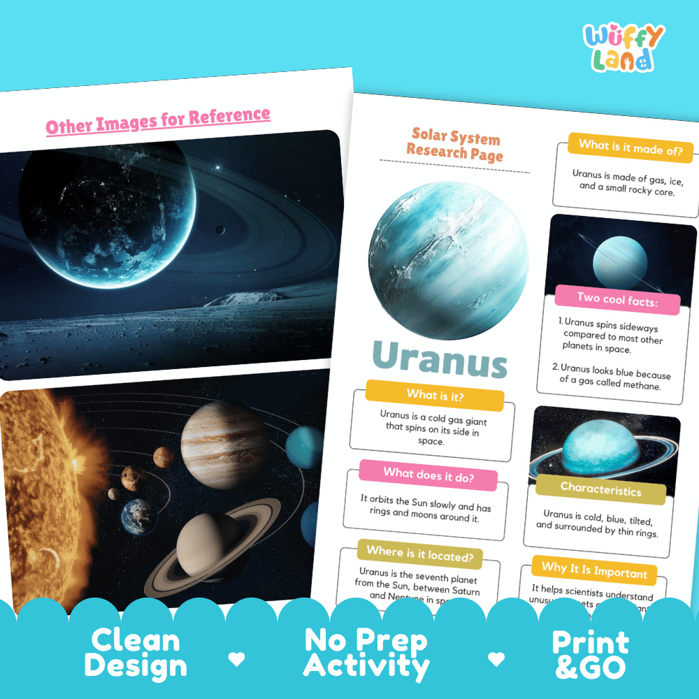 Uranus Solar System Research Project Worksheets and Fact Sheet