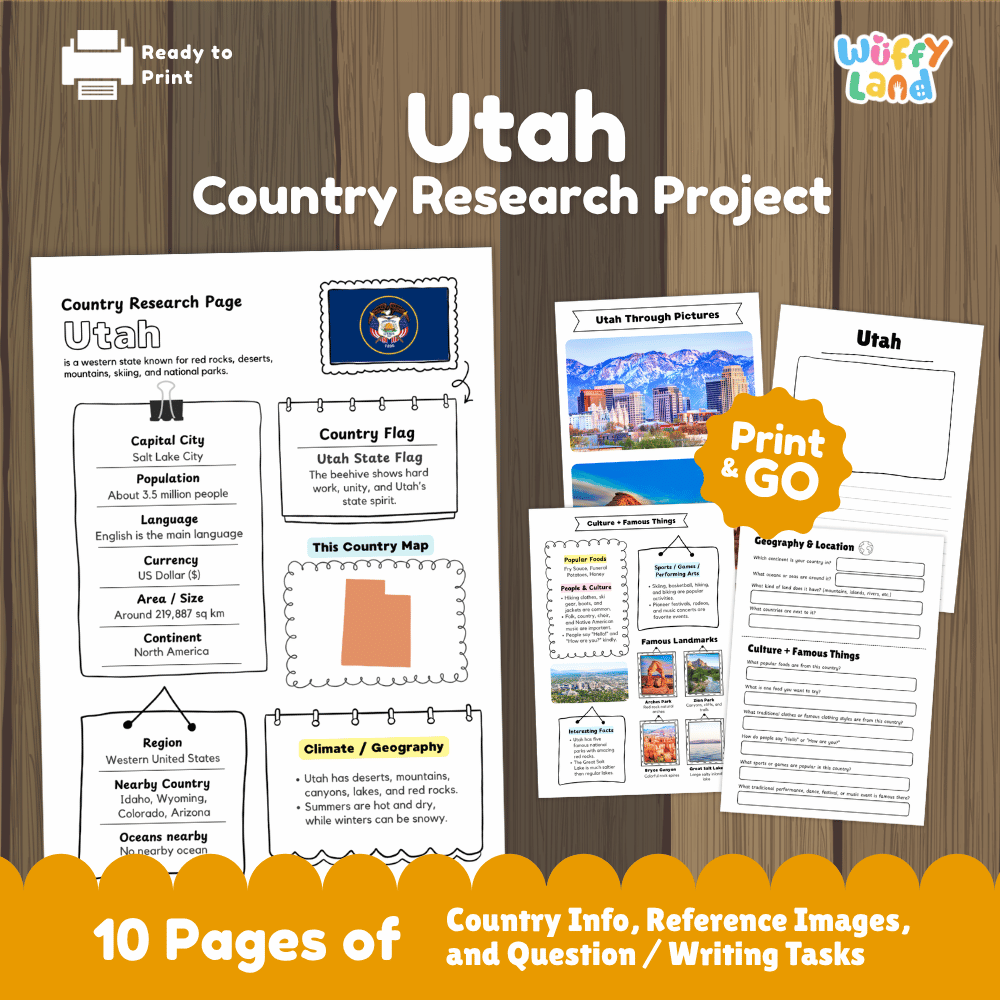 Utah Country Research Project Worksheets and Activity Pages