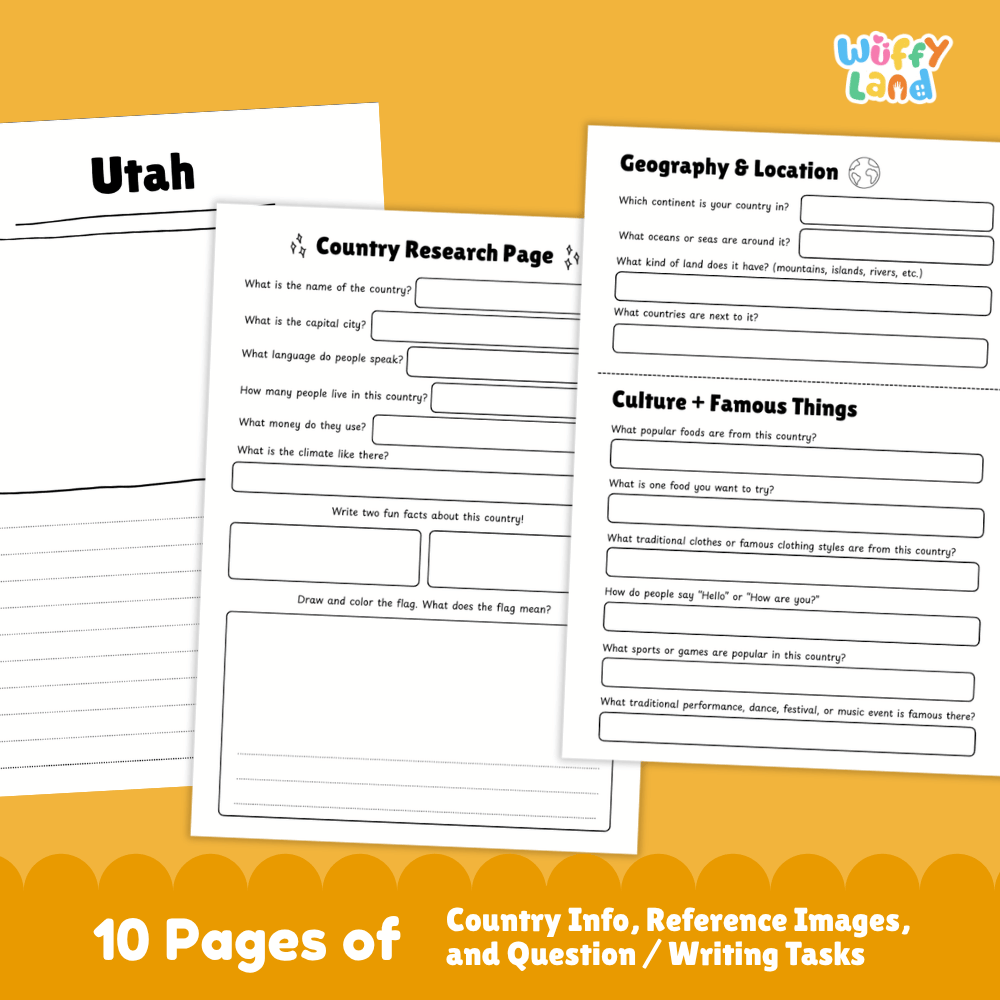Utah Country Research Project Worksheets and Activity Pages