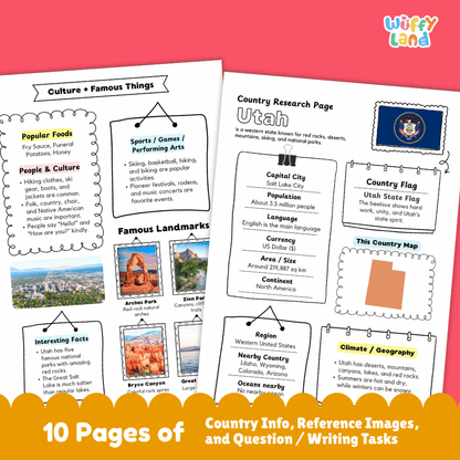 Utah Country Research Project Worksheets and Activity Pages