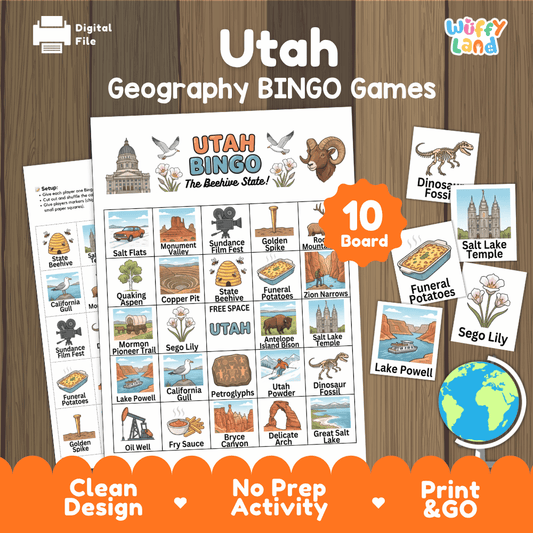 Utah Geography Bingo Games Printable State Study Activities