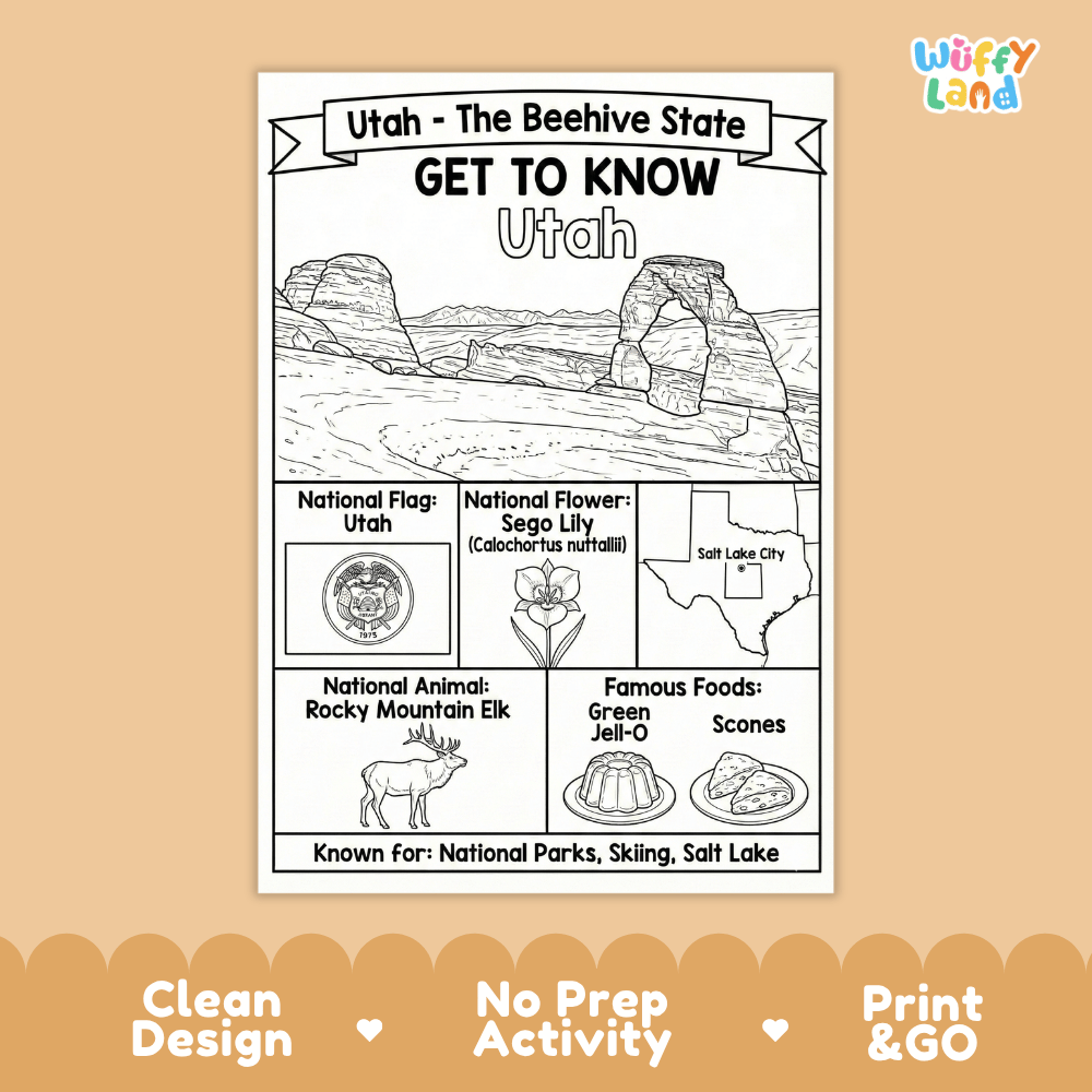 Utah State Geography Coloring Poster and Activity Worksheet