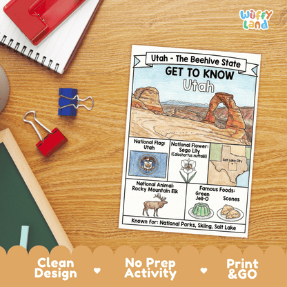 Utah State Geography Coloring Poster and Activity Worksheet
