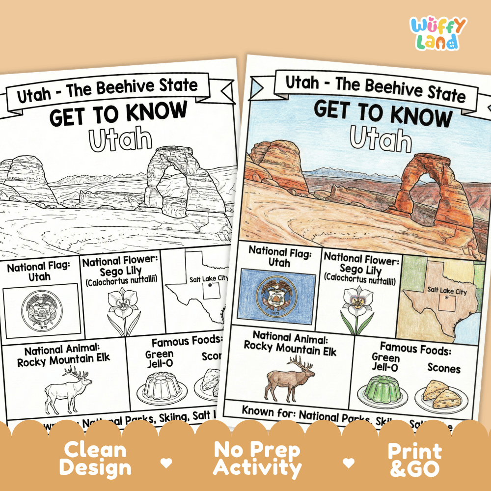 Utah State Geography Coloring Poster and Activity Worksheet
