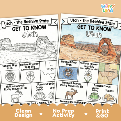 Utah State Geography Coloring Poster and Activity Worksheet