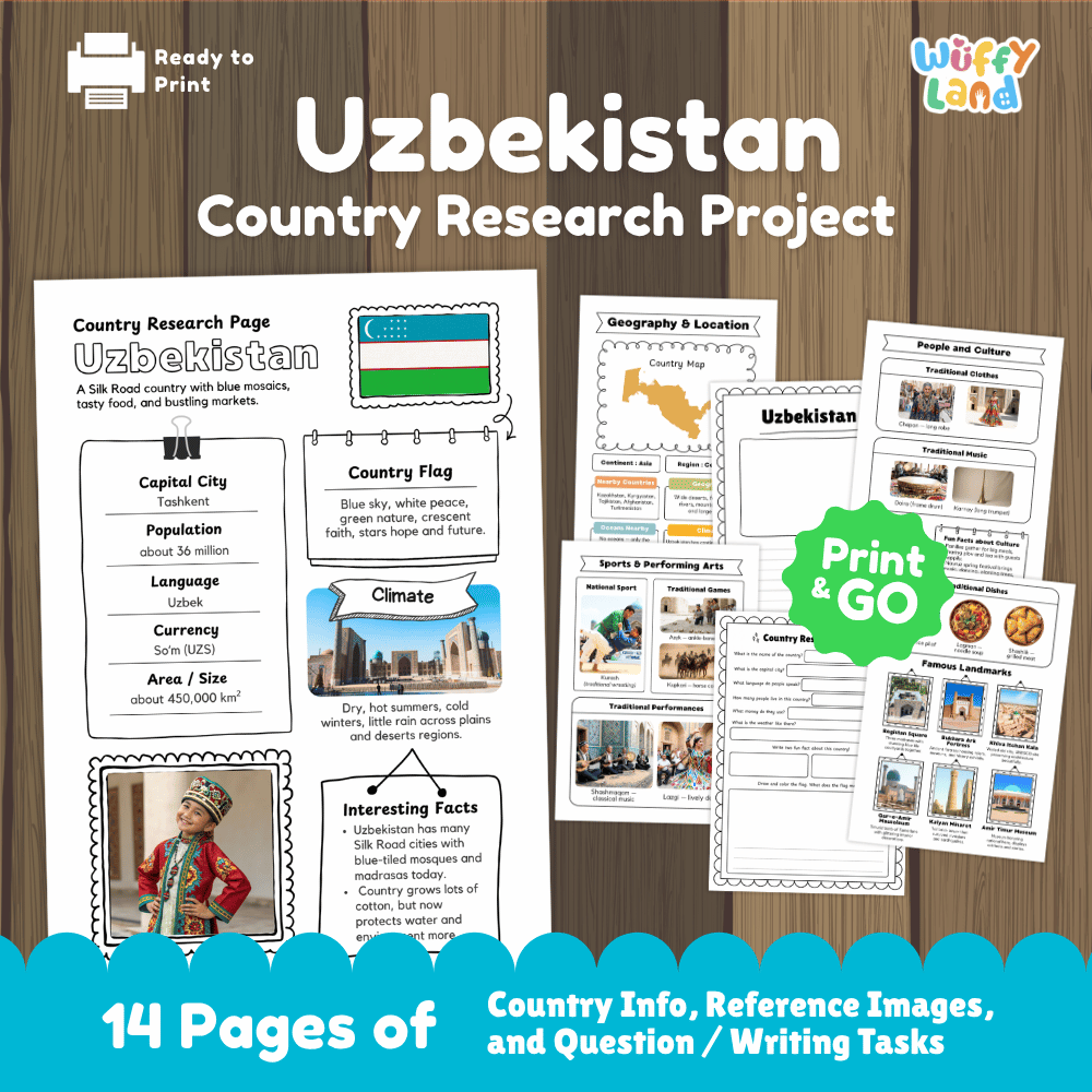 Uzbekistan Country Research Project | Geography Worksheets and Writing Tasks