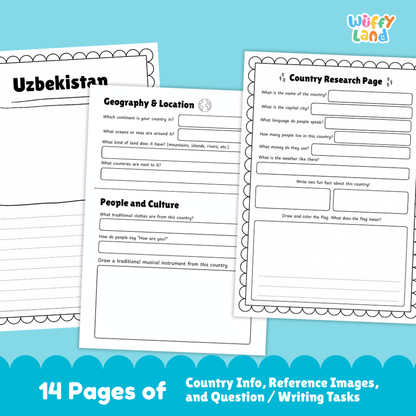 Uzbekistan Country Research Project | Geography Worksheets and Writing Tasks
